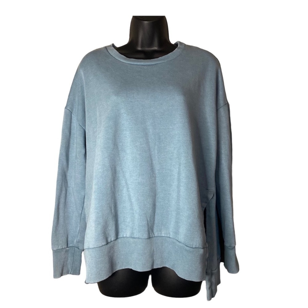 Velocity Crew Neck Side Slit Blue Long Sleeve Pullover Sweater Active